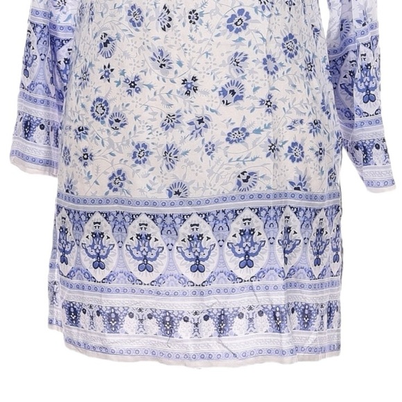 Devi Blue White Floral Print Rayon Tunic Dress Size L Boho Resort Beach NWT - Picture 5 of 9